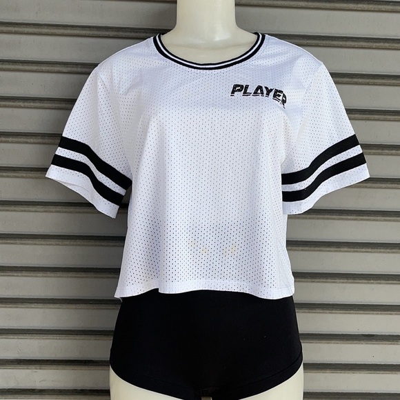Material Girl Active White Black Crop Top Size L - Picture 2 of 7